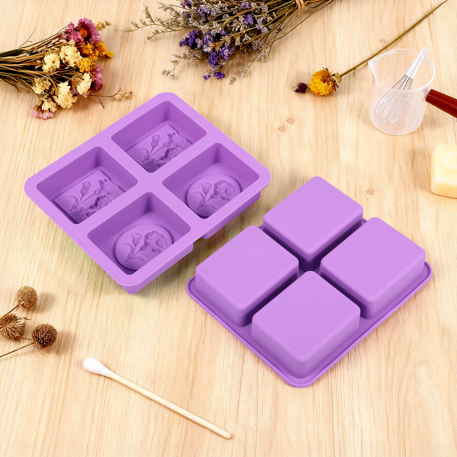 Soap Making Oils - 2Pcs Square Flower Handmade Soap Silicone