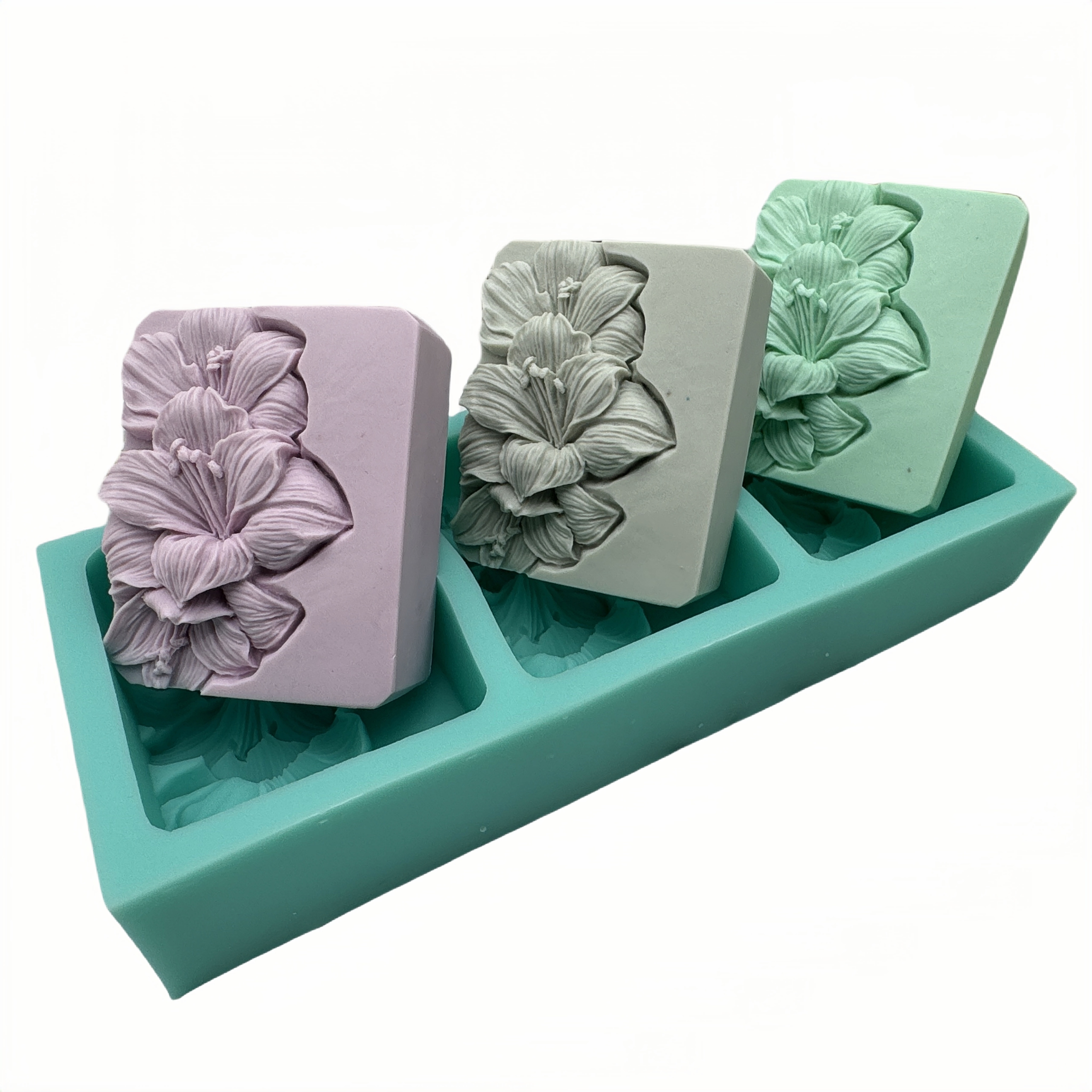 Soap Mold Silicone Loaf - 3 Cavities Silicone Flower Soap Mold,