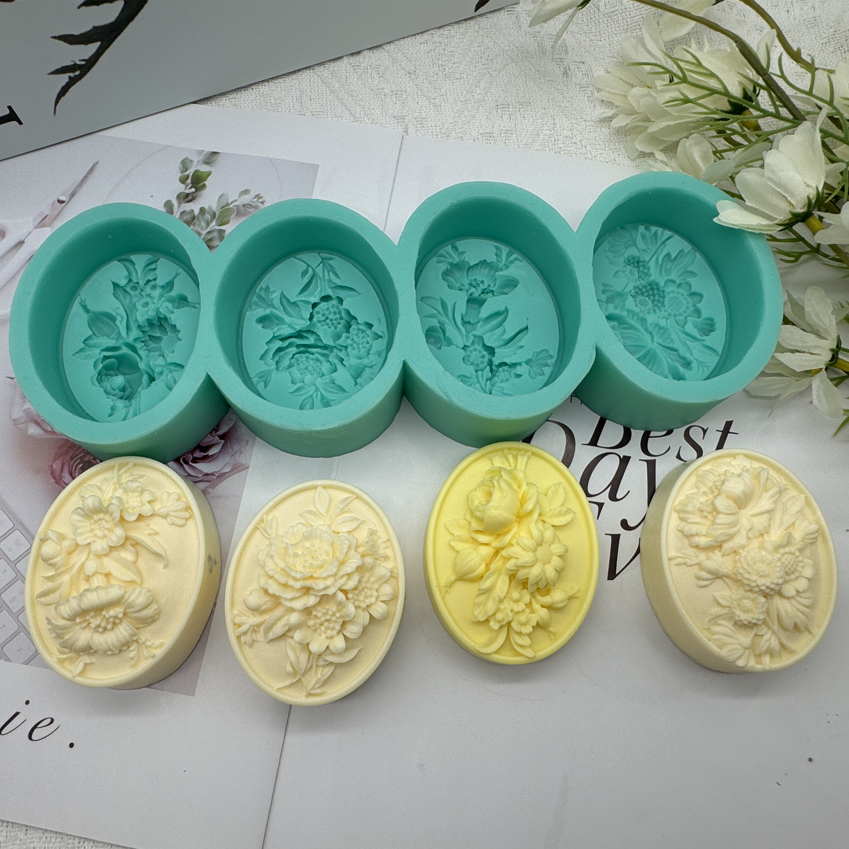 4Cavity Oval Flower 3D Soap Mo - đánh giá và giá Soap Making Scents