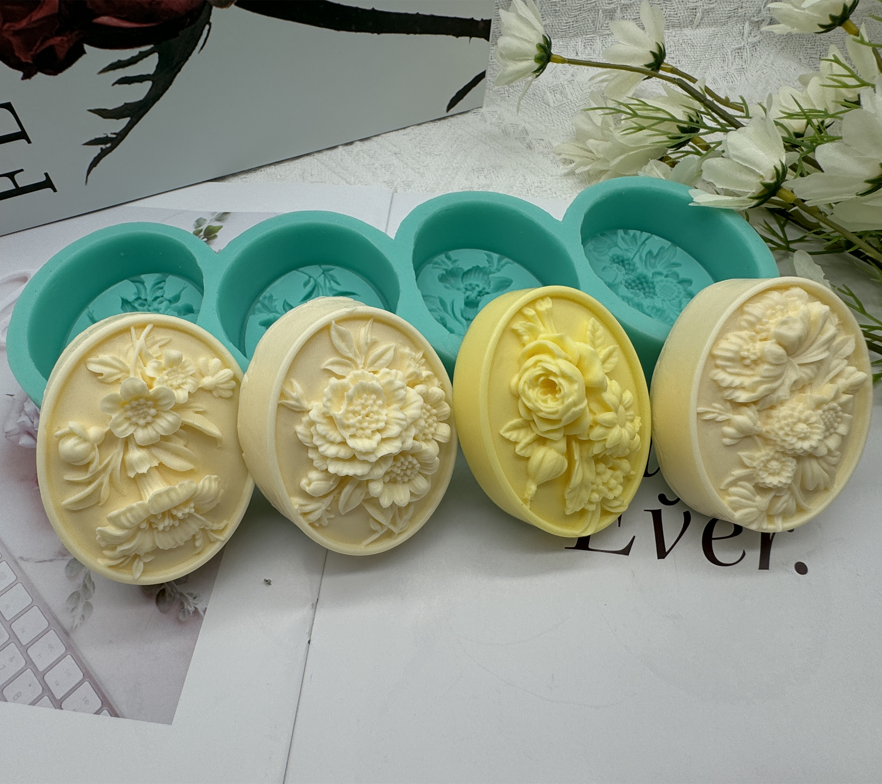 4Cavity Oval Flower 3D Soap Mo - đánh giá và giá Soap Making Scents